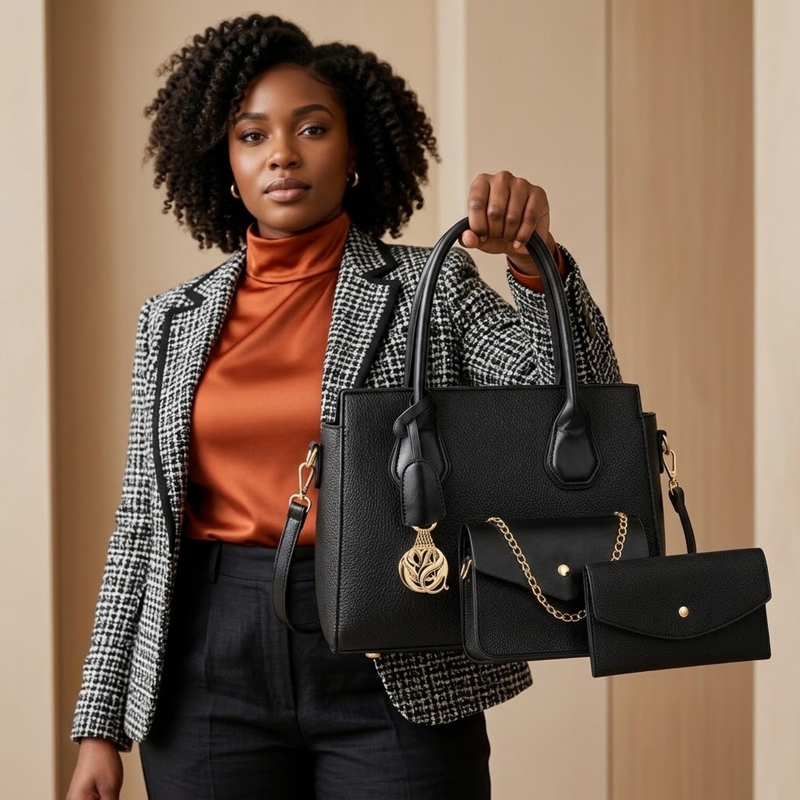 3in1 Beautiful and Spacious Women Handbag with Purse - Image 4